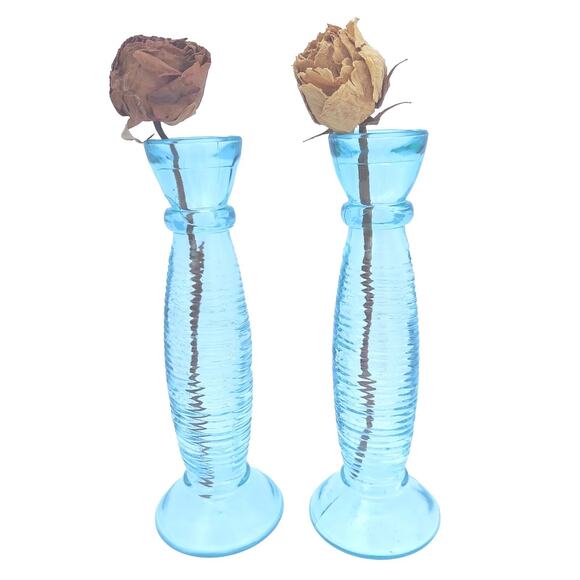 MCM Glass Italian Vases 9" Tall Light Blue Vetreria Etrusca VTG Italy Bud Vase - Picture 1 of 10